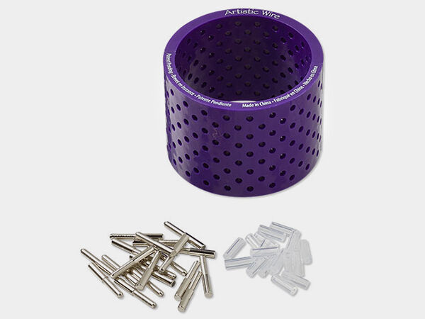 3D bracelet jig, Artistic Wire, plastic and steel, purple and clear, 2-3/4 x 2 inches with (20) 12x4mm fasteners and (20) 23x3.5mm pegs